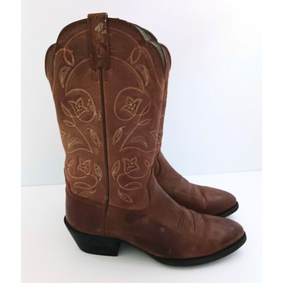 Ariat Heritage Brown Leather Western Cowgirl Boot Embroidered Shaft Sz 6C - Picture 2 of 10